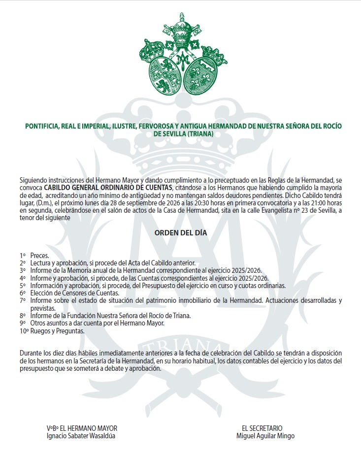 Convocatoria de Cabildo General Ordinario de Cuentas 2026
